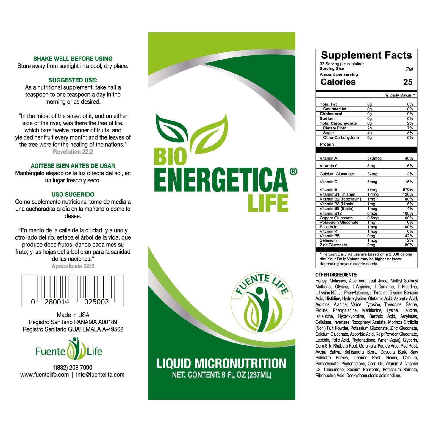 Regenerador Celular Bioenergetica life.  1 Botella – 8oz